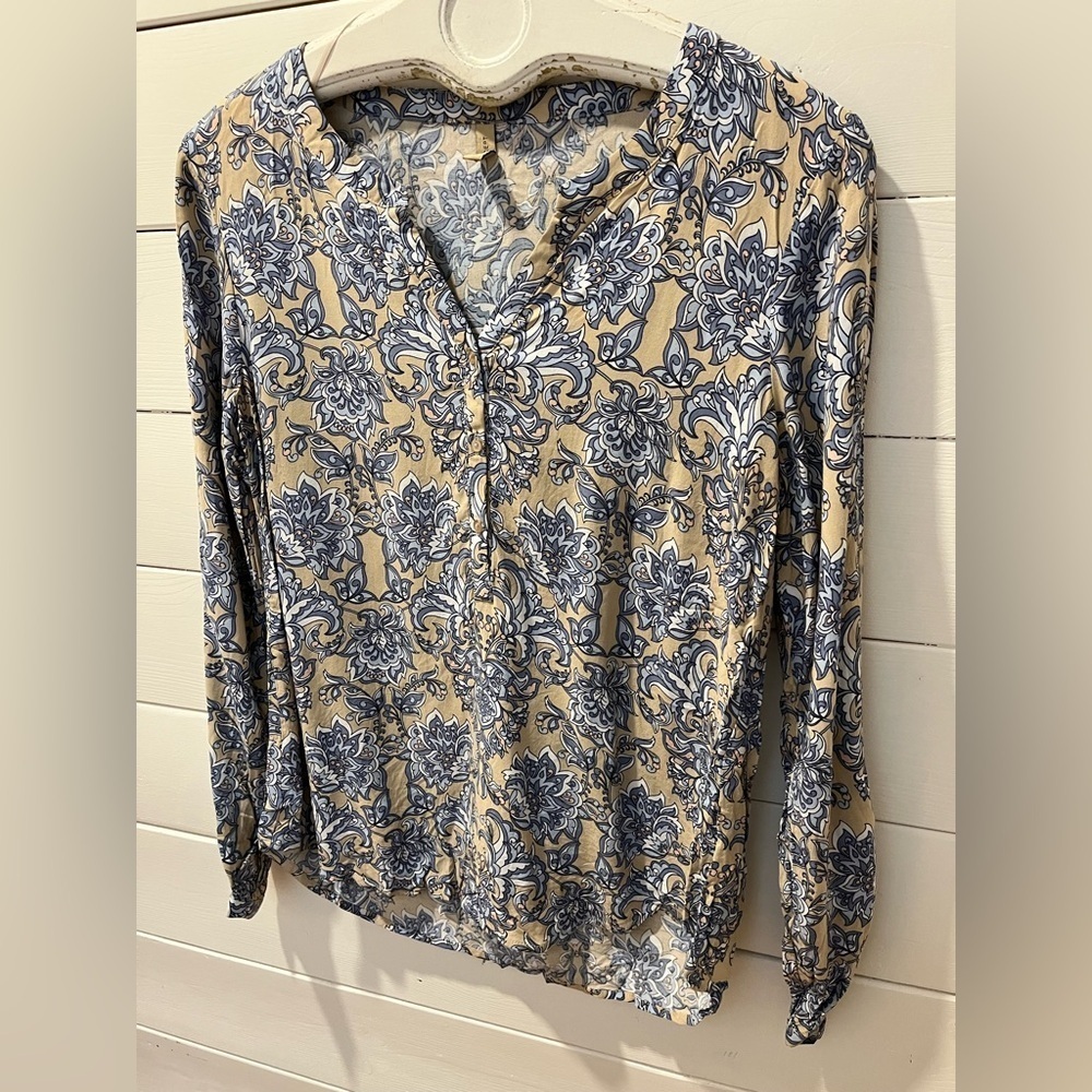 SoyaConcept Long Sleeve Floral Blouse – Size M – Blue & Beige Pattern - Picture 9 of 11
